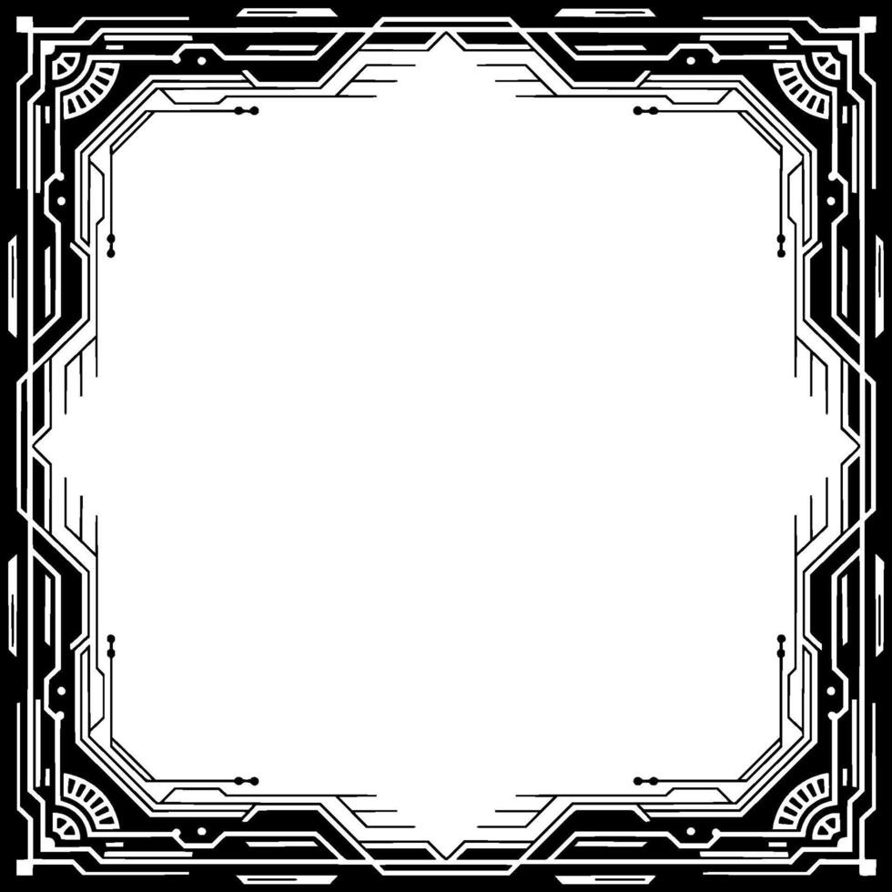 Modern Tech Frame, Digital Circuit Border, Black And White Art Deco Style vector