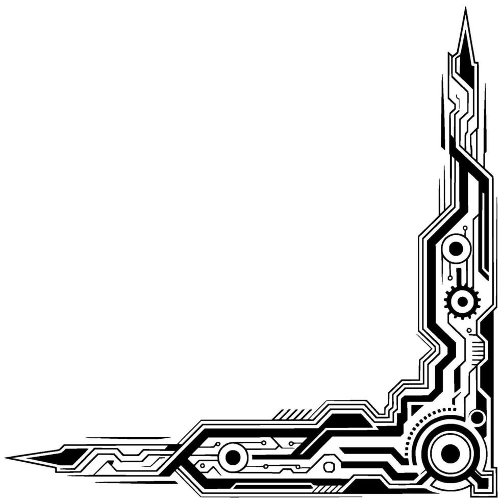 Futuristic Circuit Board Corner Element Black And White Illustration vector