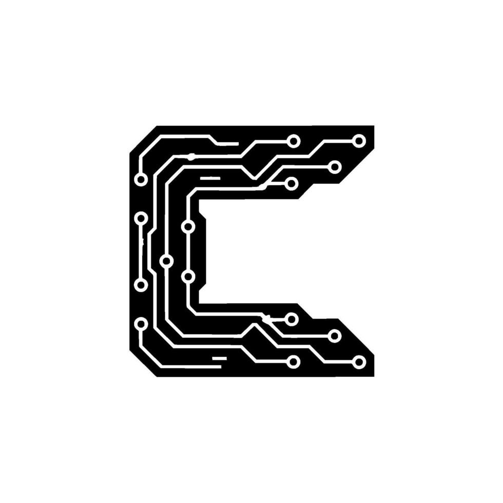 Circuit Board C Letter Futuristic Tech, Digital vector