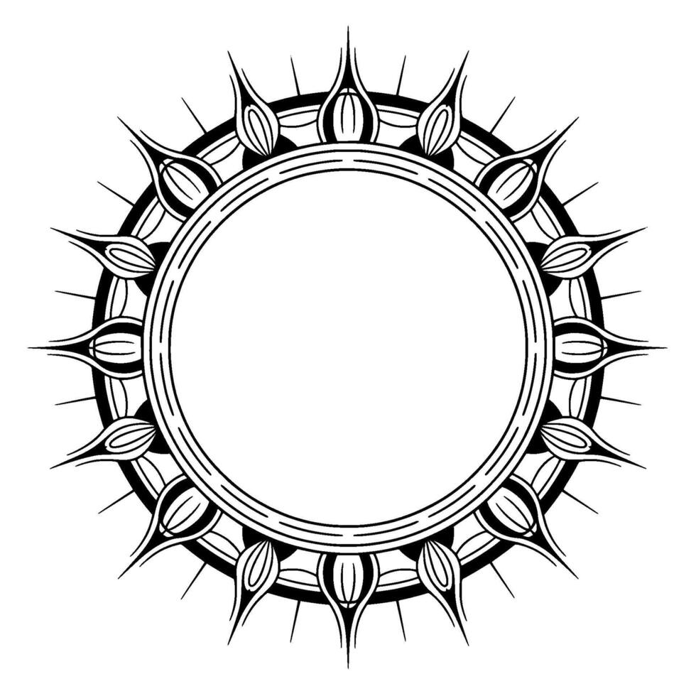 Decorative Circular Ornamental Frame, Black White, Geometric vector