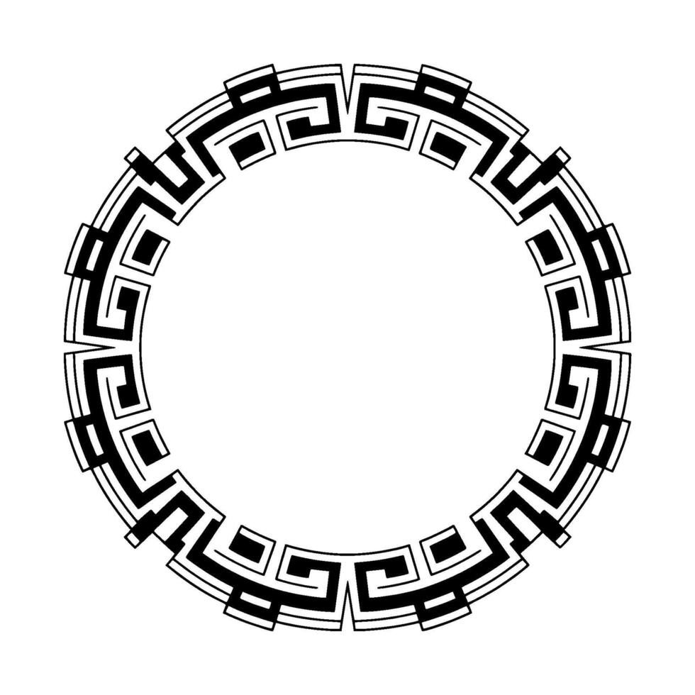 Geometric Greek Key Circle Frame In Black White vector