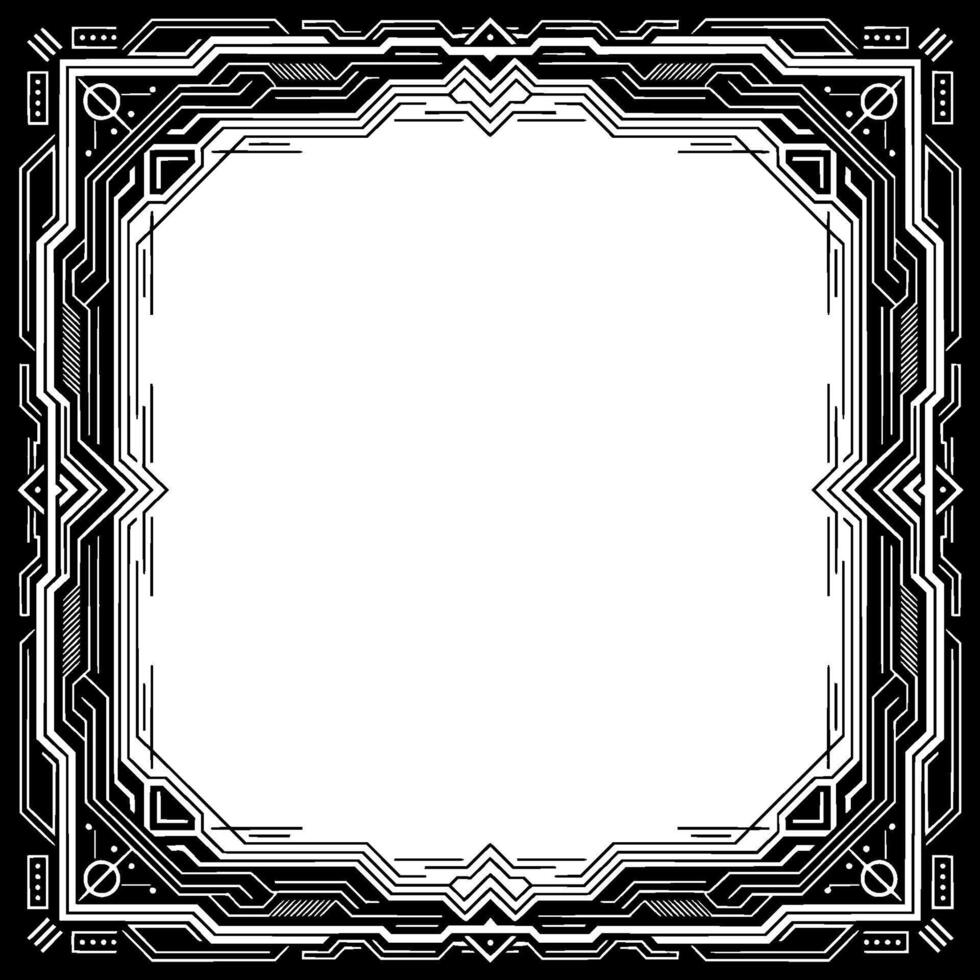 Tech Frame, Black And White Circuit Board Border, Futuristic vector