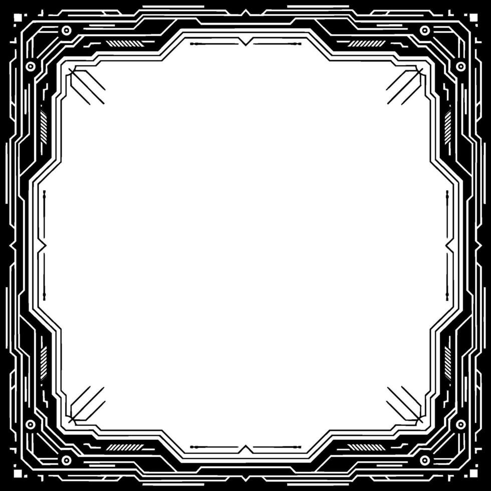Futuristic Circuit Board Frame Minimalist Black And White Tech vector