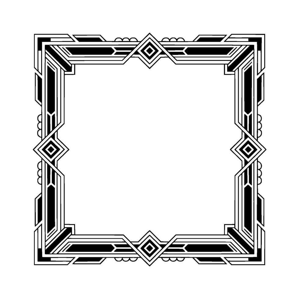 Art Deco Square Frame, Black White Geometric Border, Blank Space vector