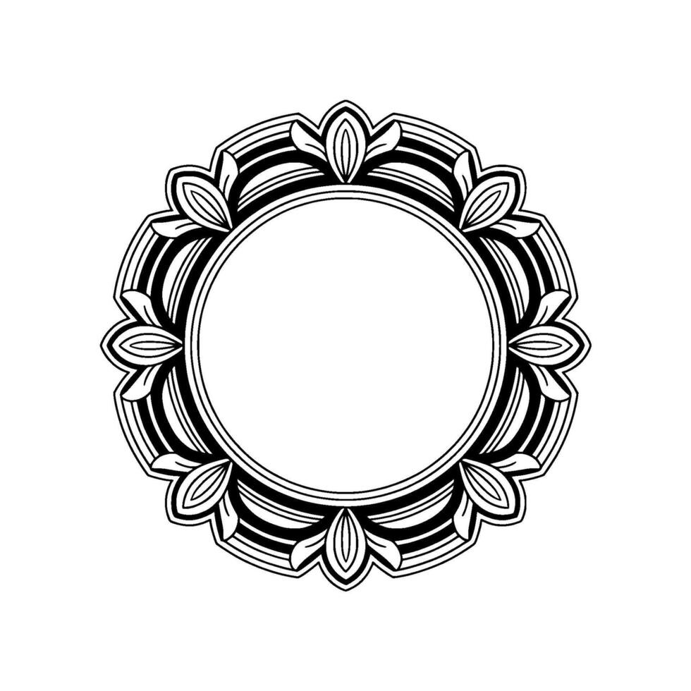 Decorative Floral Circle Frame In Monochrome vector