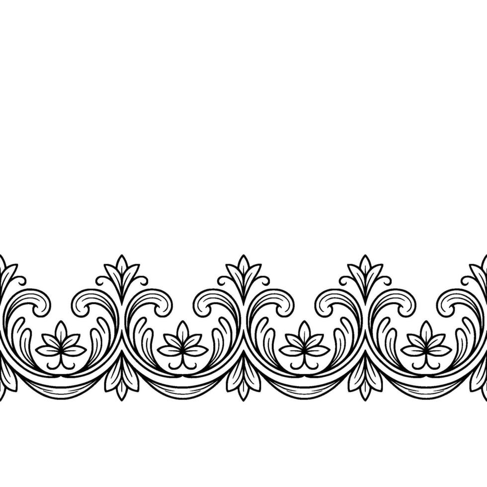 Elegant Floral Border Pattern In Black And White, Ornamental vector