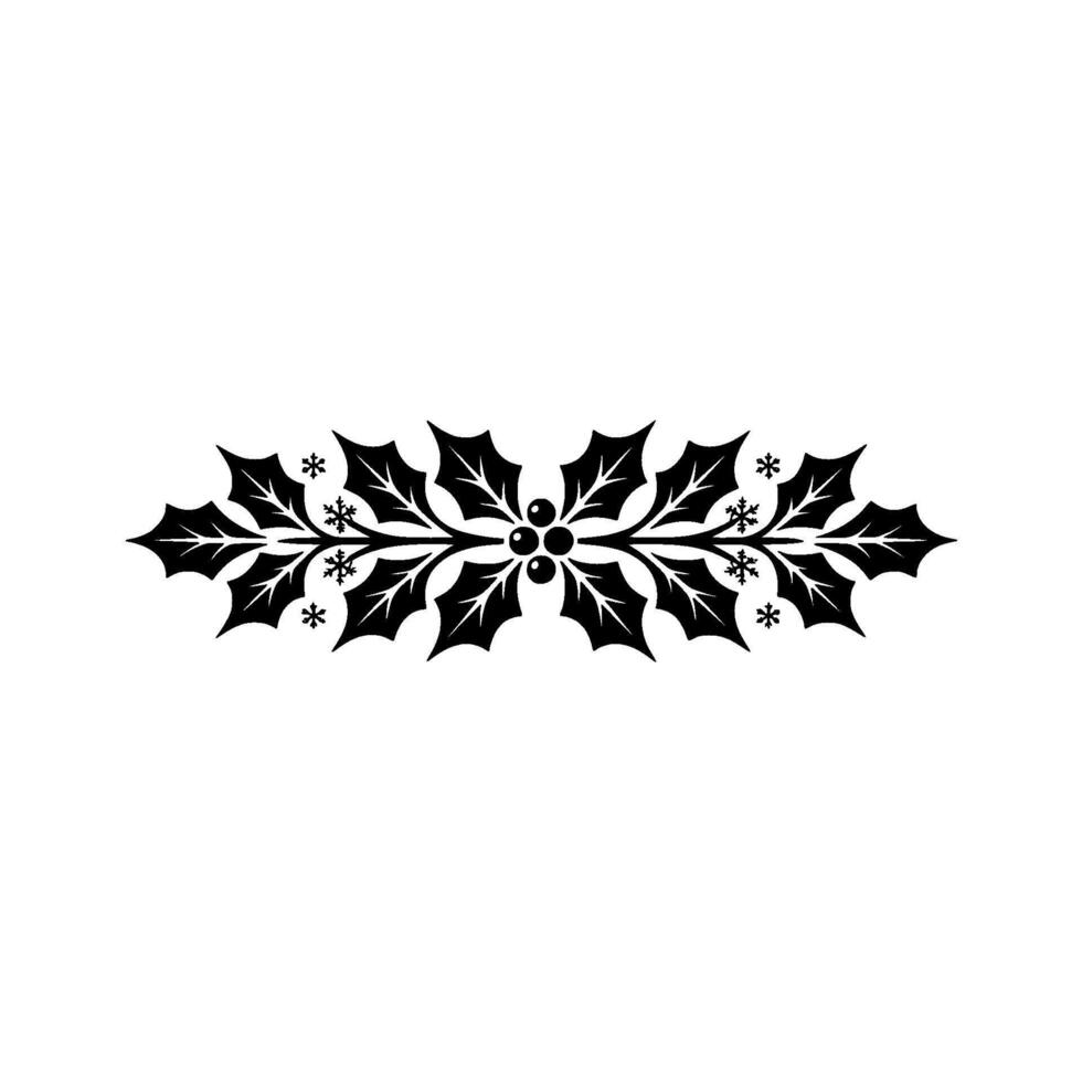 Elegant Black Holly Border With Snowflakes On Light Background vector