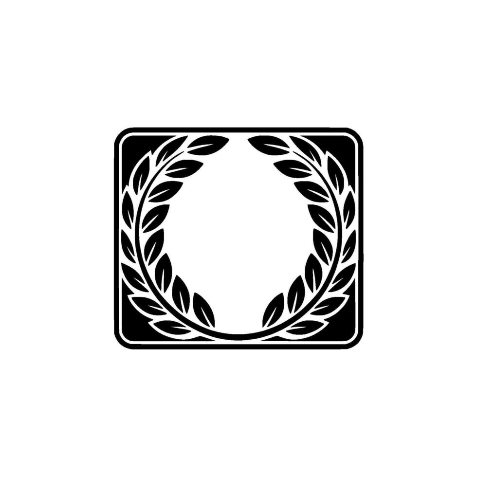 Minimalist Laurel Wreath Emblem In Square Frame vector