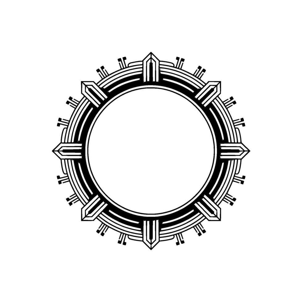 Geometric Art Deco Circular Frame Element In Black And White On Light Background vector