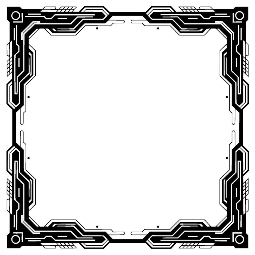 Futuristic Tech Frame Black, White, Green Digital Border On White vector