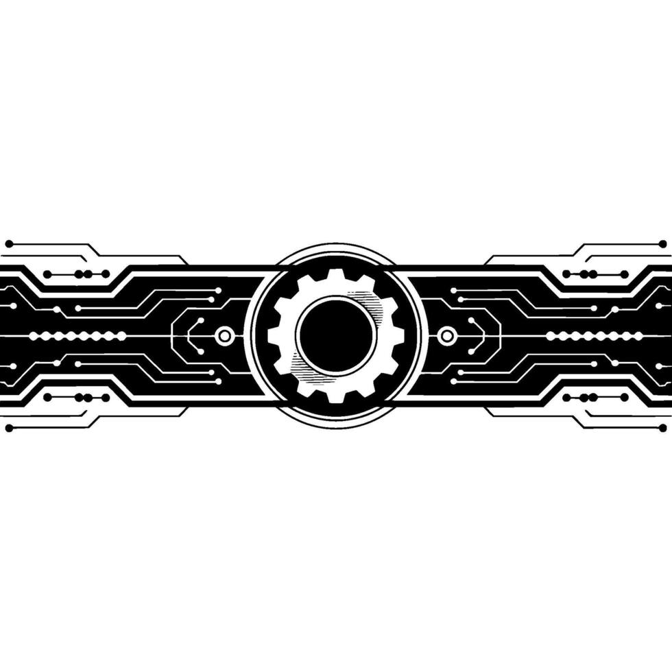 Tech Gear Illustration Modern Circuitry, Monochrome vector