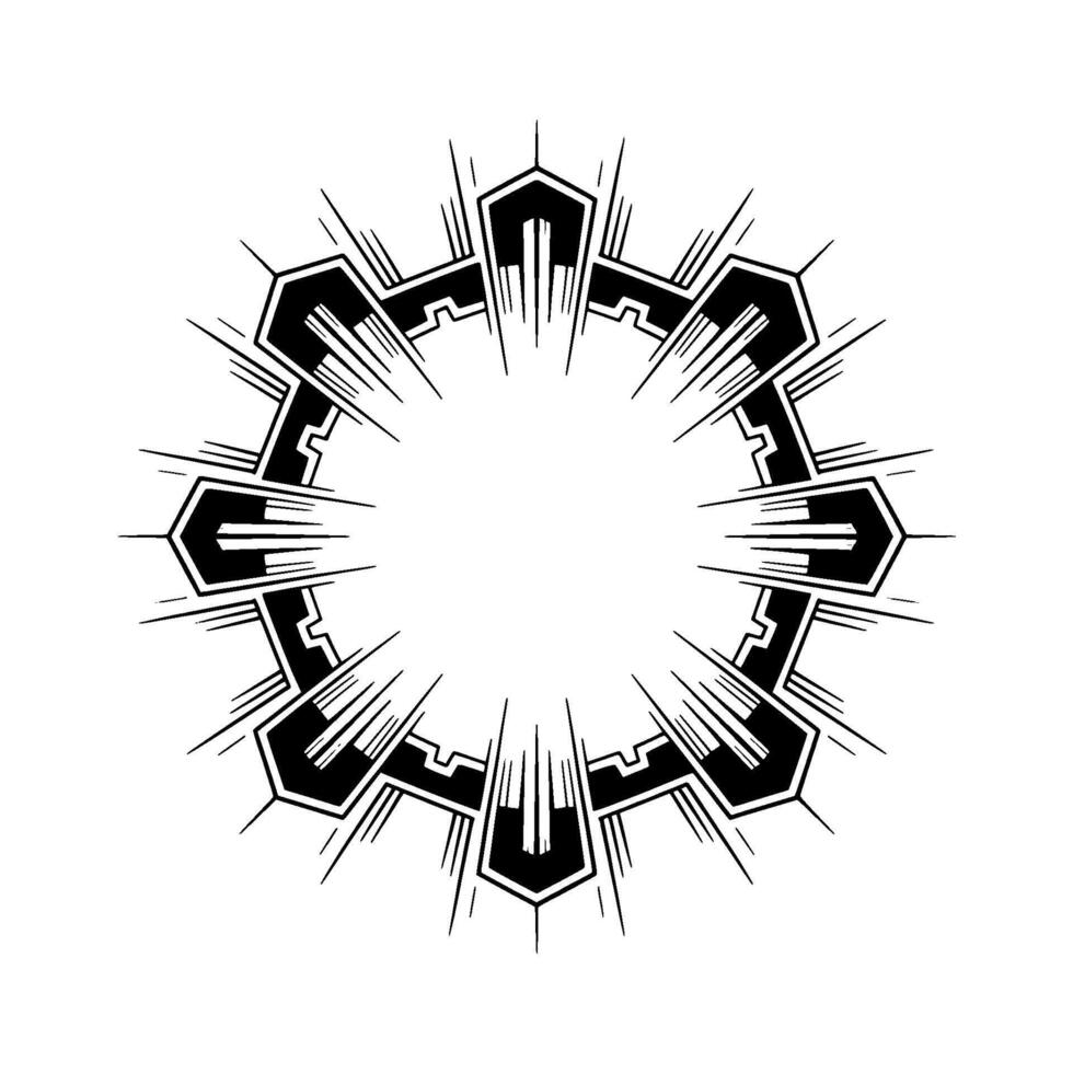 Art Deco Circular Frame With Burst Lines, Black White, Illustration vector
