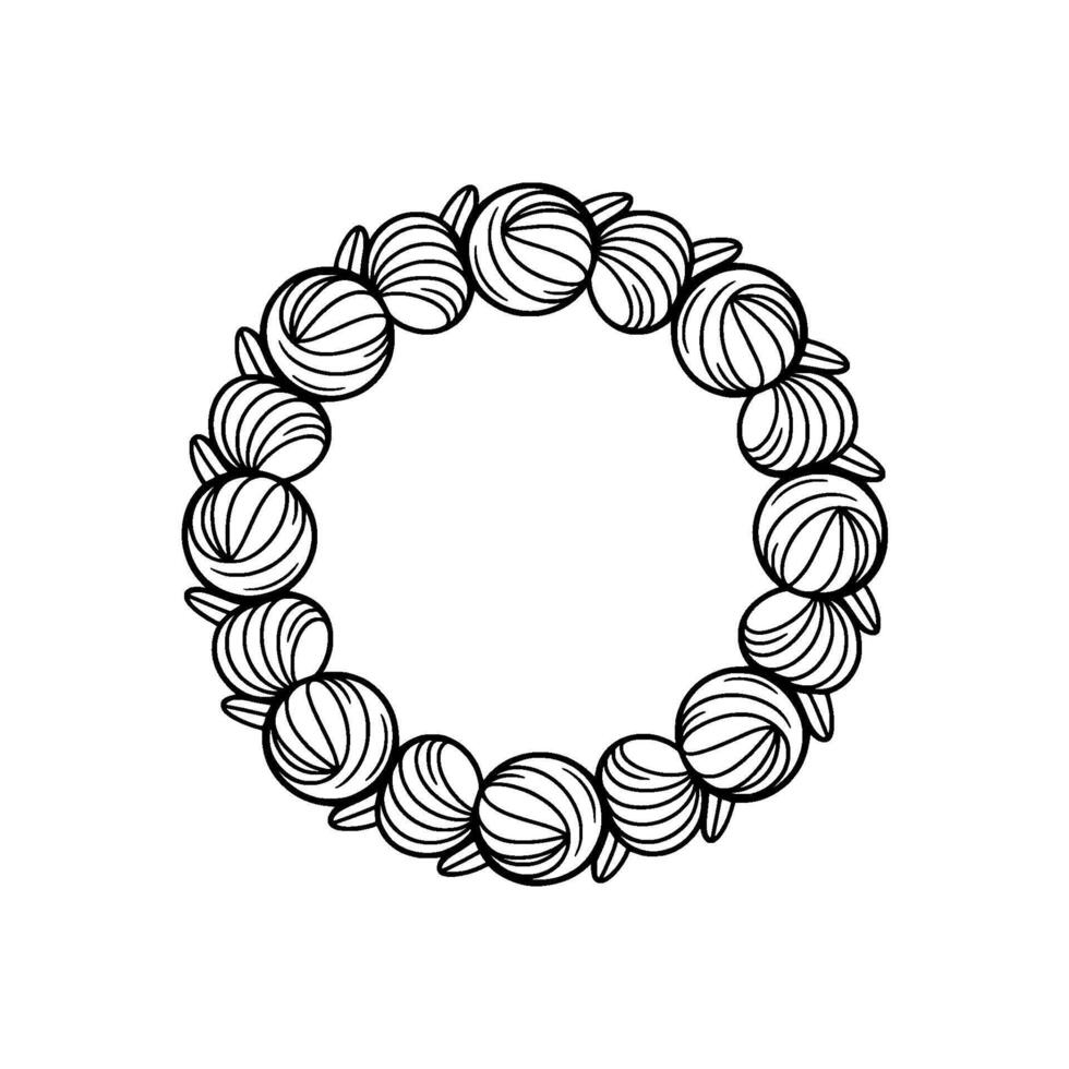 Intricate Black And White Floral Wreath, Circle Frame vector