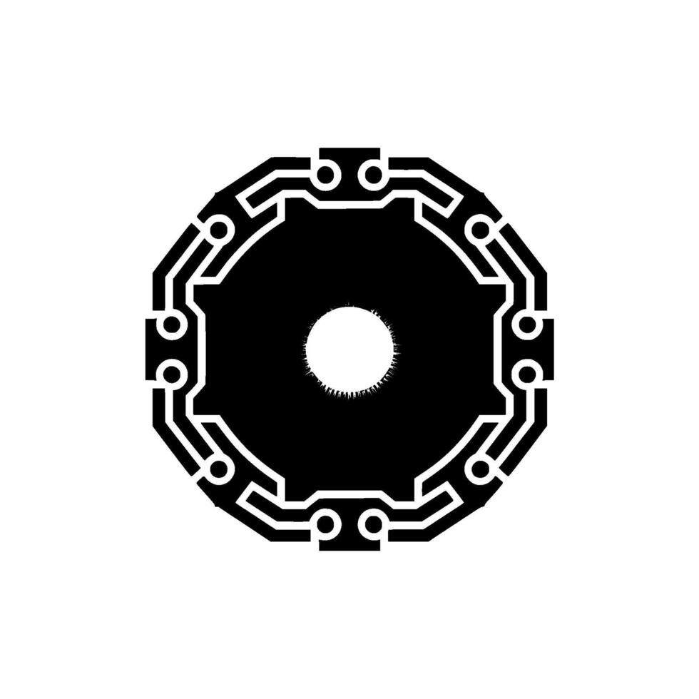 Modern Tech Sunburst Circuit Board, Black White vector