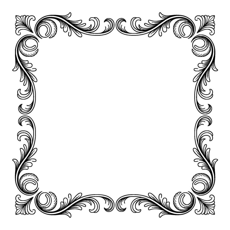 Elegant Floral Scroll Border Frame, Monochrome vector
