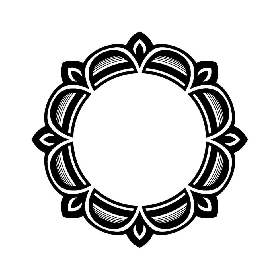 Black White Decorative Floral Frame, Elegant Circle vector