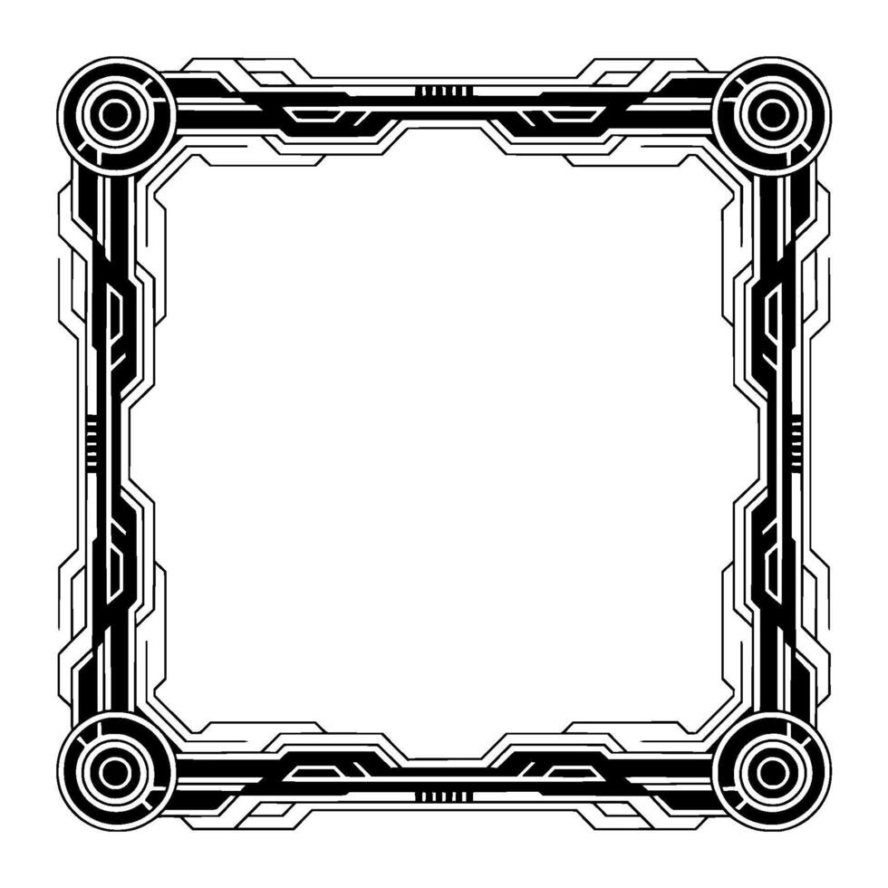 Futuristic Tech Frame, Black And White Border, Digital vector
