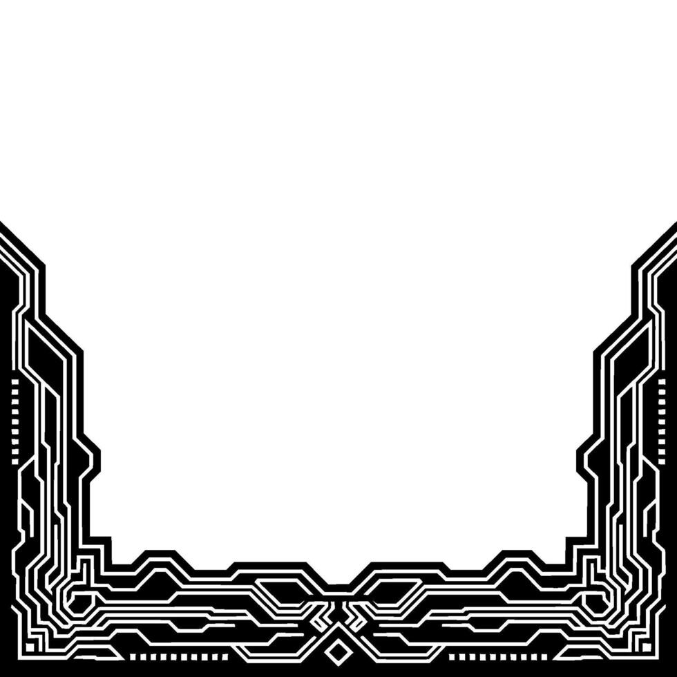 Tech Border Frame Circuit Board, Black White, Blank Space vector
