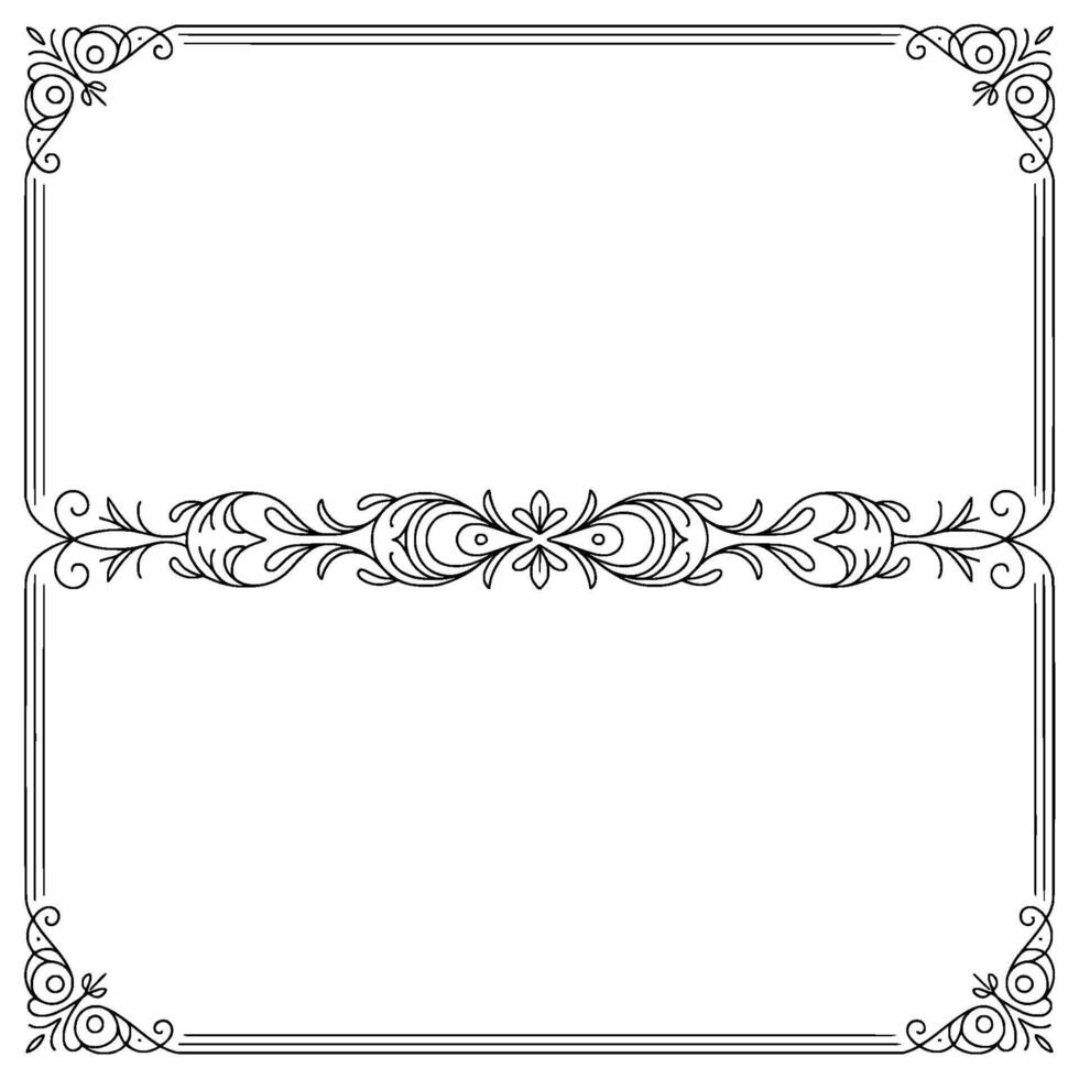 Elegant Ornate Frame, Black Lines On White, Invitation vector