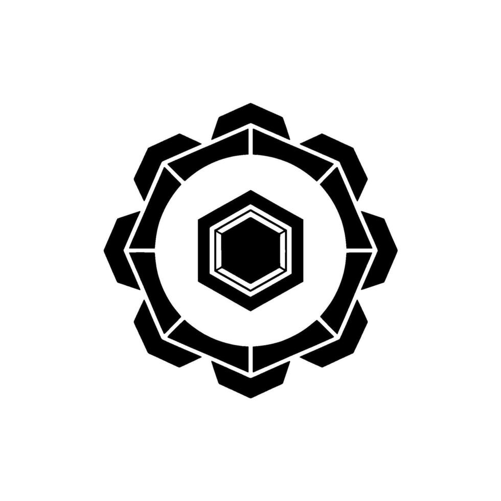 Geometric Gear Hexagon Cogwheel, Black On White vector