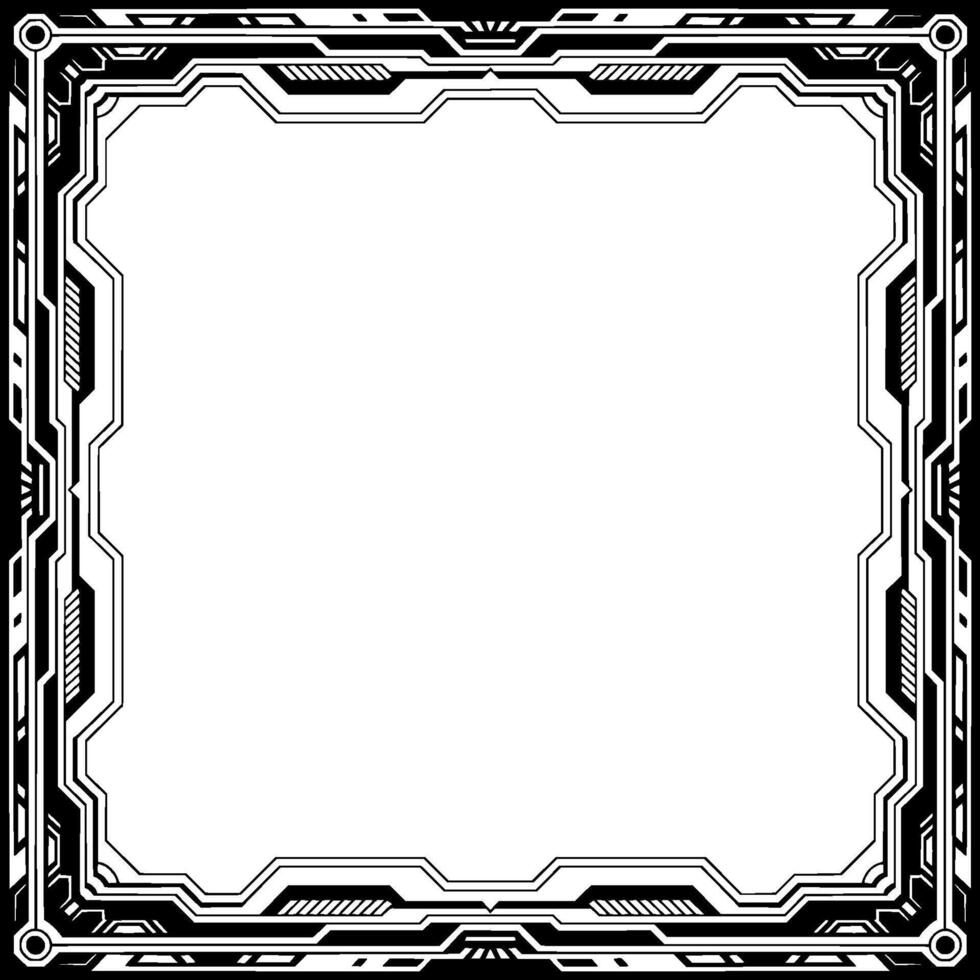 Futuristic Tech Frame Illustration Black White Ui Border, Blank Canvas vector