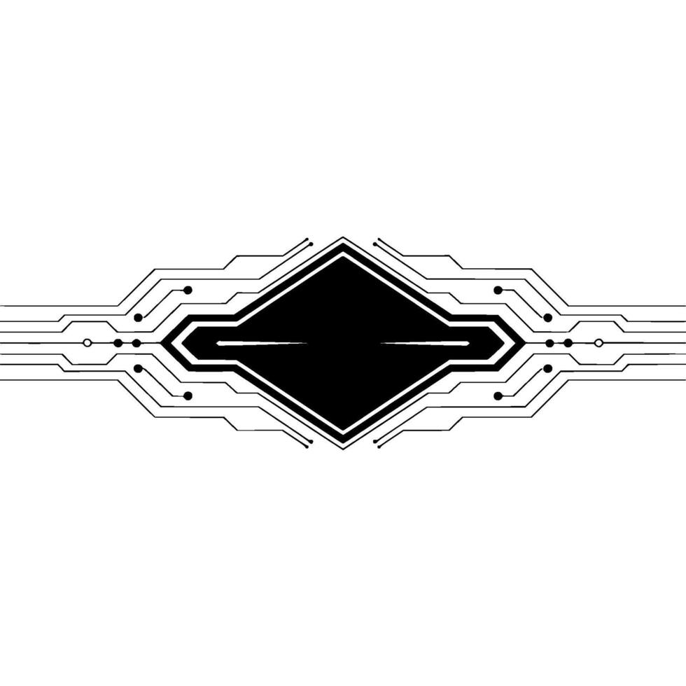 Tech Abstract Black Rhombus With Circuitry Lines, Minimalist Style vector