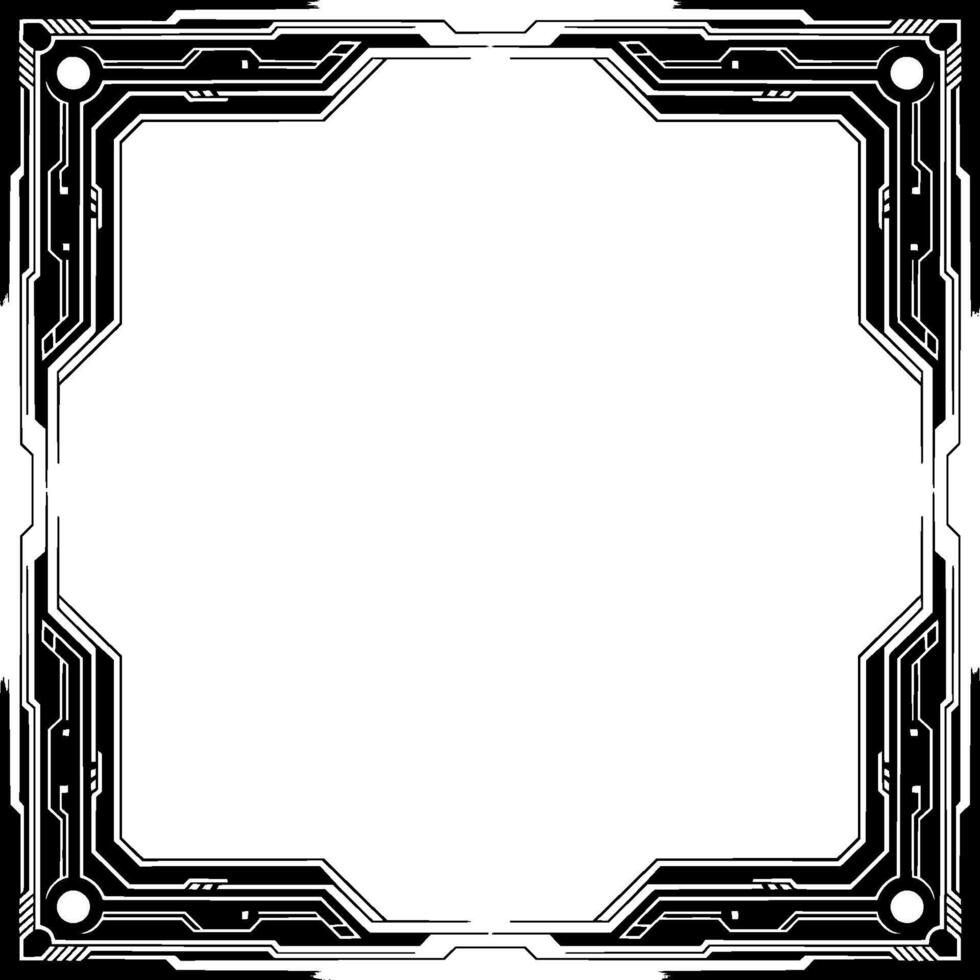 Futuristic Tech Frame Black White Digital Border With Radial Burst Background vector