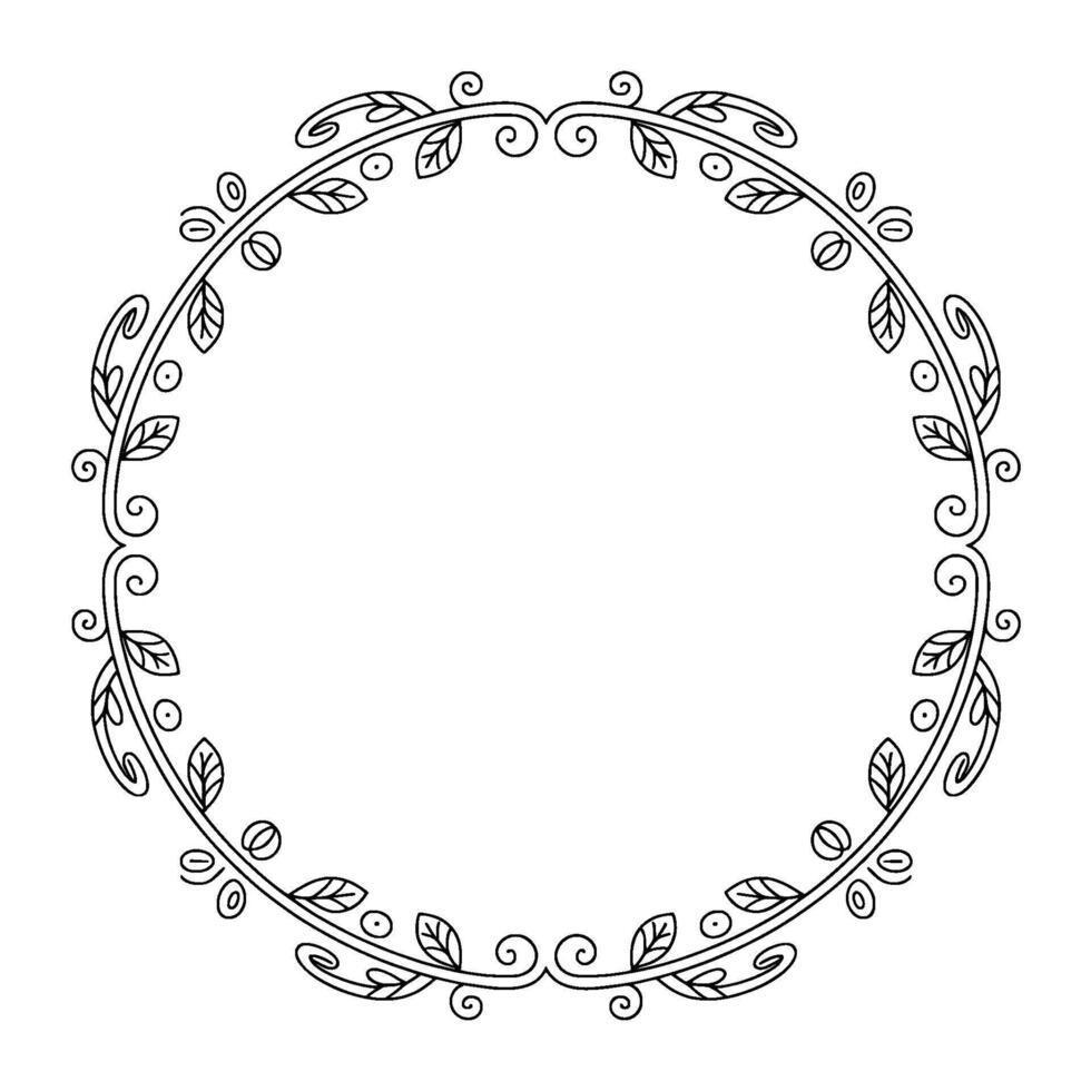 Elegant Circular Floral Frame, Black And White Line Art vector