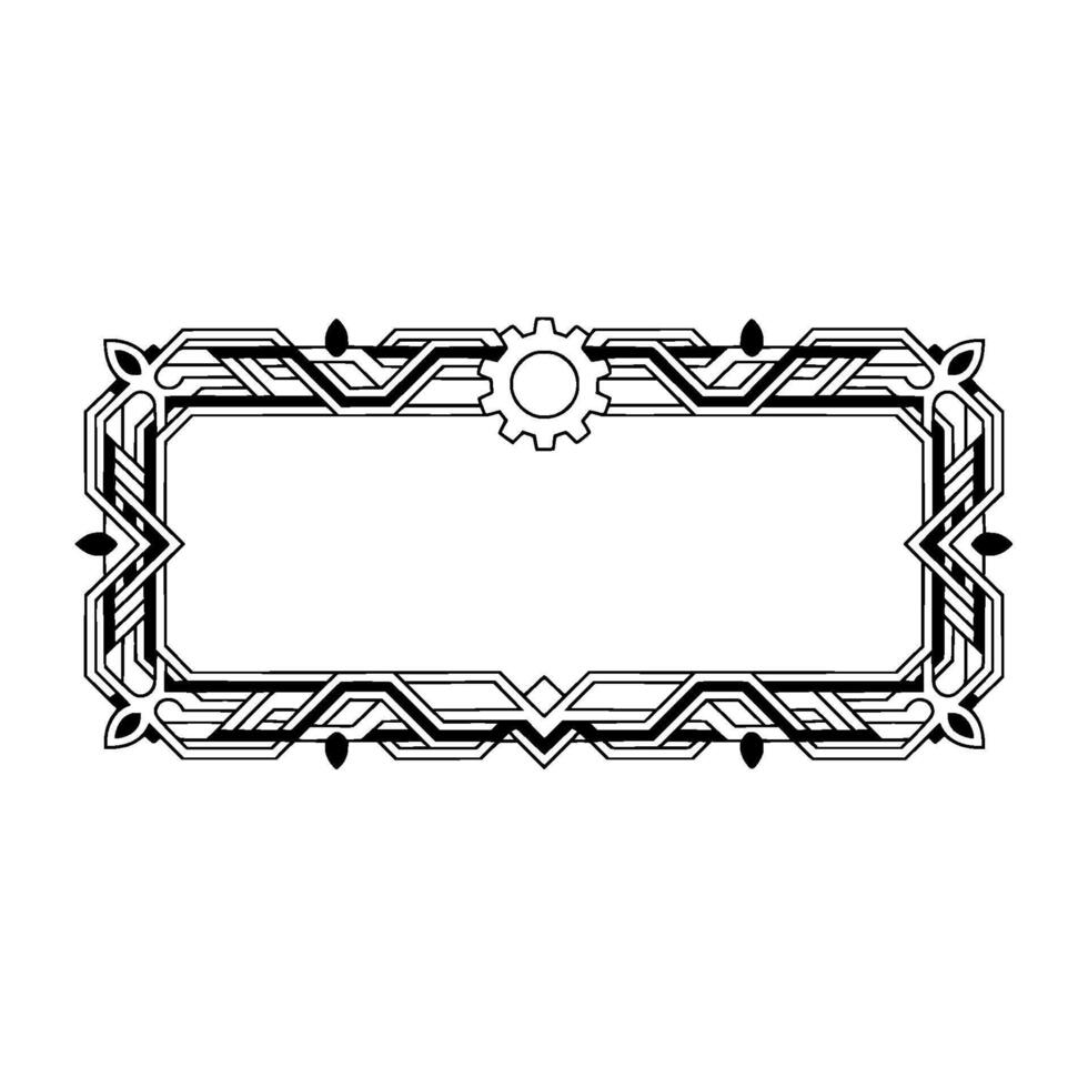 Art Deco Frame Mechanical Gear, Geometric Border, Botanical Elements vector