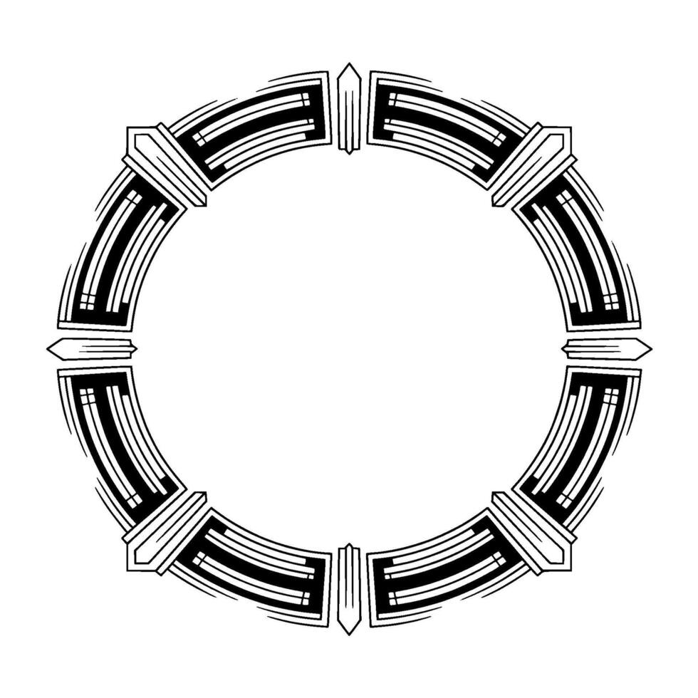 Art Deco Circular Frame, Black White, Decorative Element vector