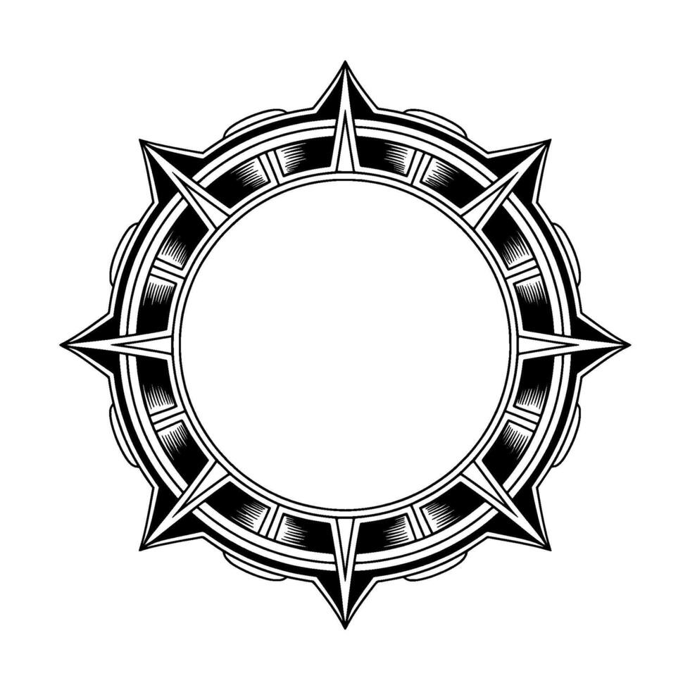 Geometric Compass Rose, Black White, Decorative Frame vector