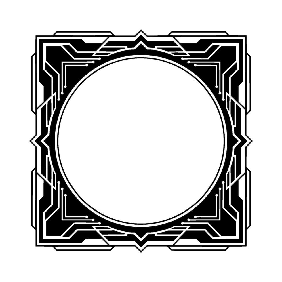 Geometric Art Deco Frame, Black And White, Circle, Digital Aesthetic vector