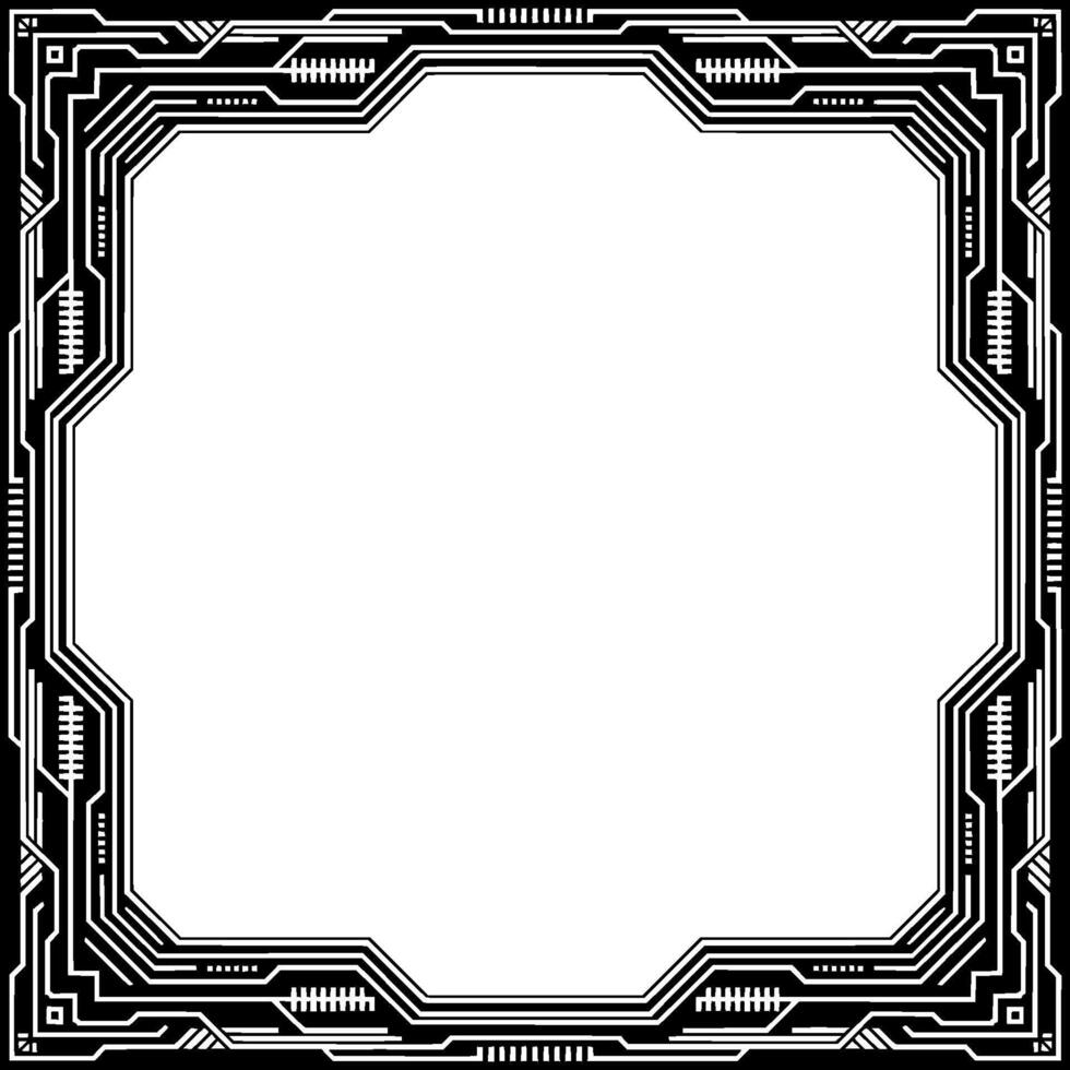 Techy Circuit Board Frame, Black White, Abstract Modern Border vector