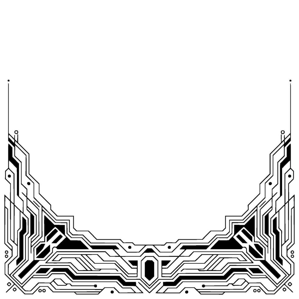 Tech Frame Minimalist Circuit Board Border, Futuristic, White Space vector