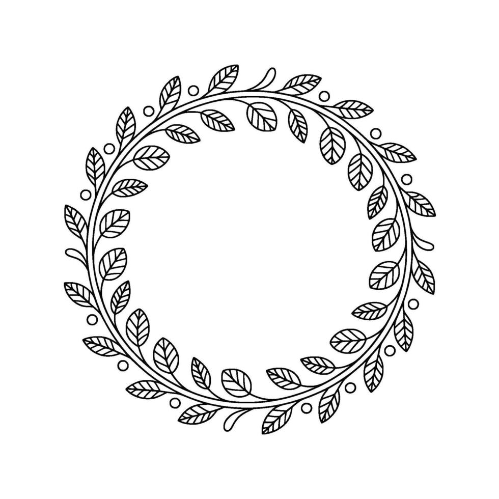 Elegant Leaf Wreath Outline Illustration, Floral Decorative Border, Frame vector