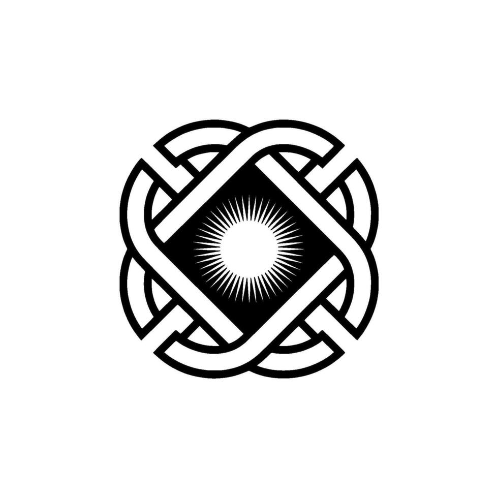 Abstract Celtic Knot Sunburst, Monochrome Minimalist vector