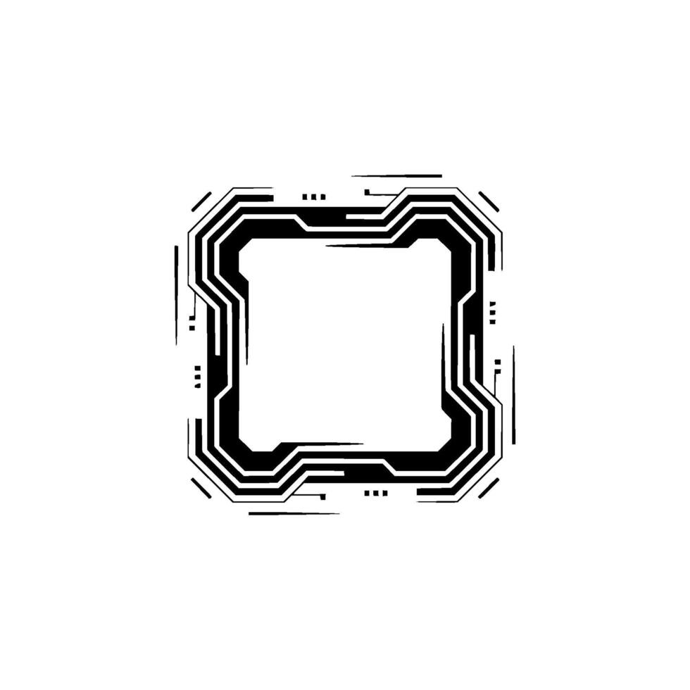 Futuristic Tech Frame Modern Digital Border, Black White, Minimalist vector