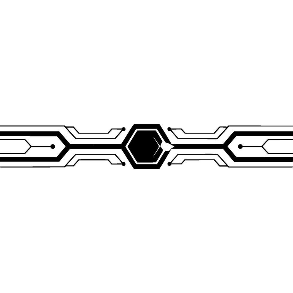 Abstract Tech Circuitry With Hexagon Center, Minimalist Black White vector