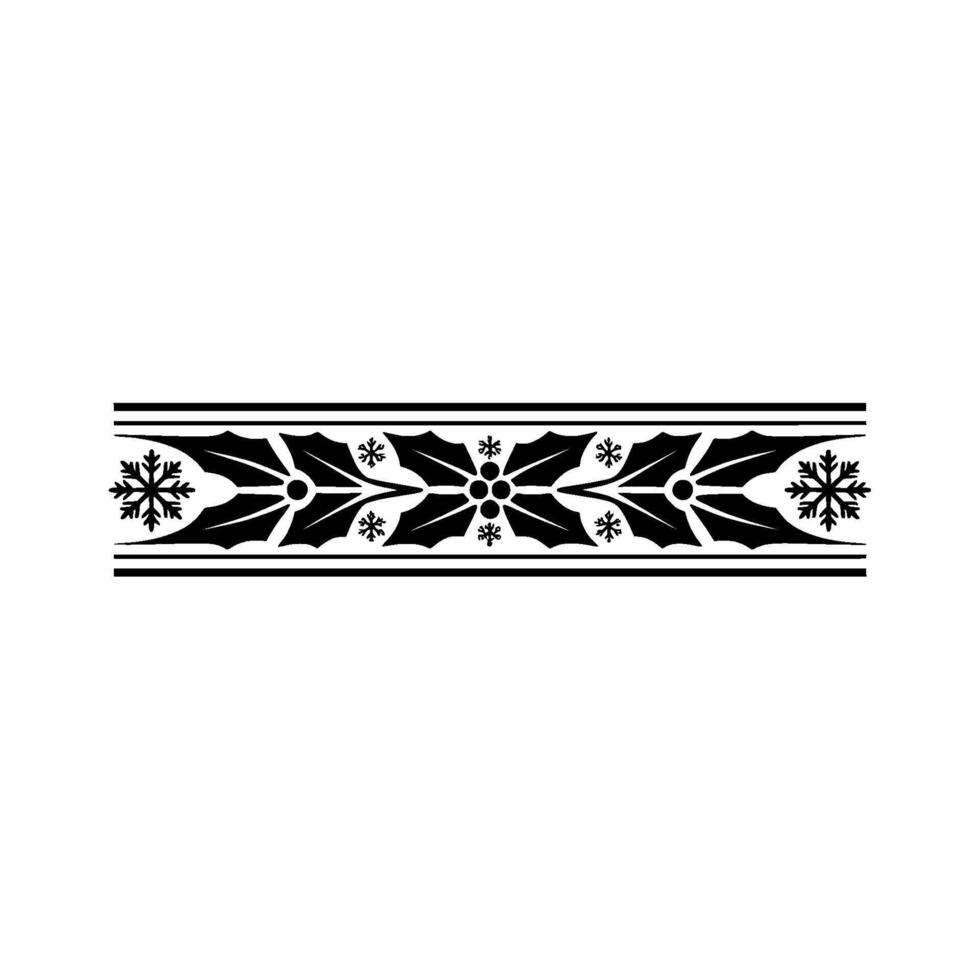 Elegant Winter Border With Holly And Snowflakes, Black And White vector