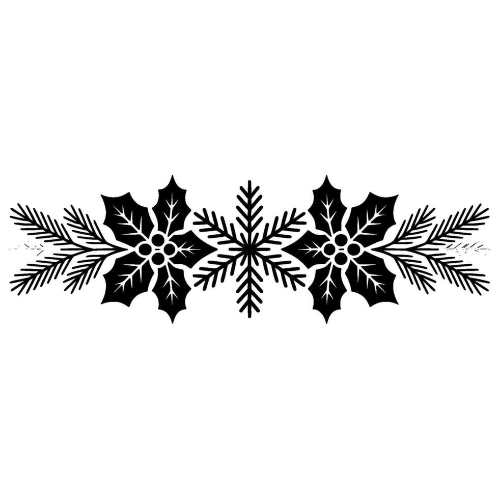 Minimalist Christmas Border Holly, Berries, Pine, Snowflake vector