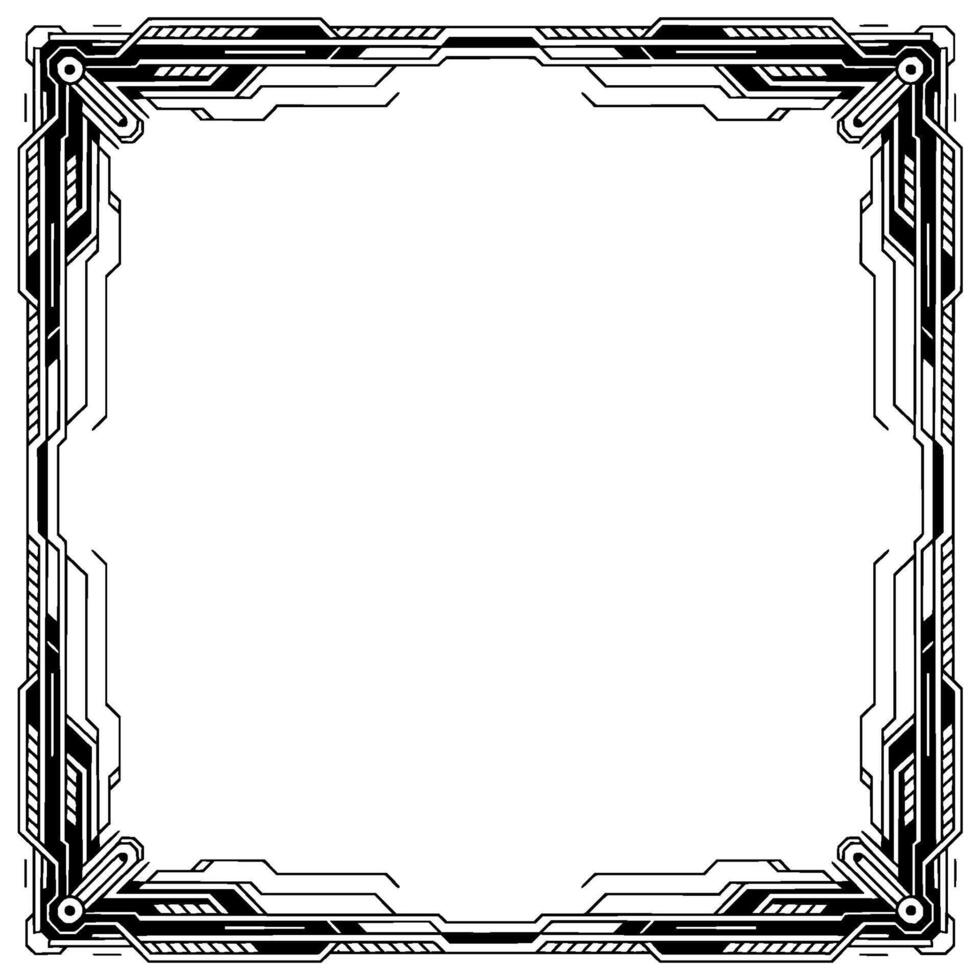 Futuristic Tech Frame Digital Border, Monochromatic vector