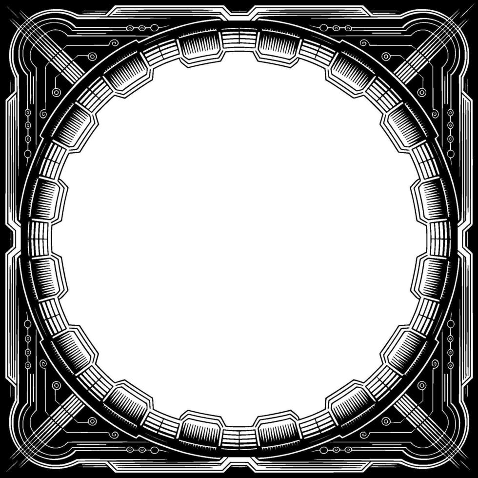 Art Deco Circle Frame Geometric, Black White vector