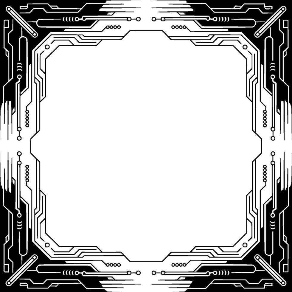 Futuristic Circuit Board Frame Black White Tech vector
