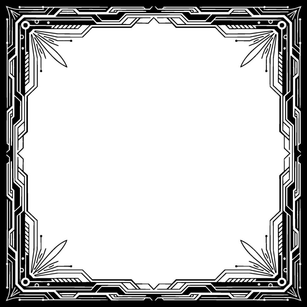 Art Deco Cyber Frame Abstract Geometric Border, Black And White, Space For Text vector