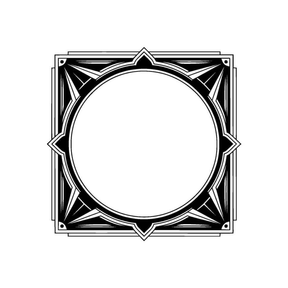 Art Deco Frame With Circle And Geometric, Black White vector