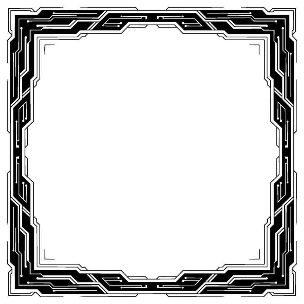 Futuristic Circuit Board Frame Template, Black And White, Digital Border vector