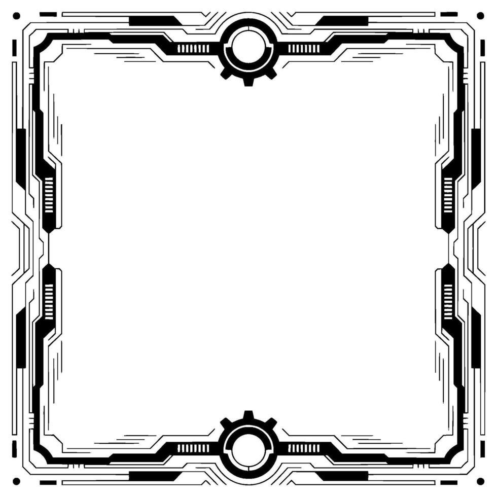 Futuristic Tech Frame, Circuit Board, Black And White Border, Template vector