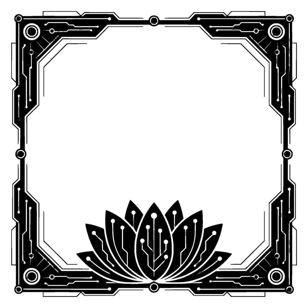 Cyber Lotus Frame Techinspired Floral Border, Clean vector
