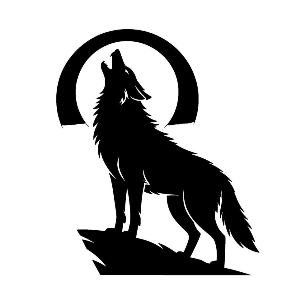 Silhouette Of A Howling Wolf With A Moon, Illustration vector