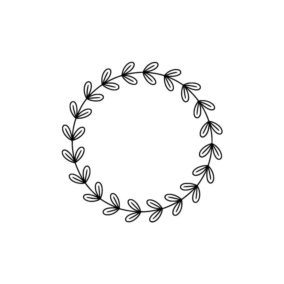 Simple Minimalist Leaf Circle Wreath On Light Gray Background vector